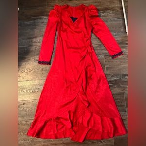 Gigot Sleeve Ruffle Hem Wrap Dress